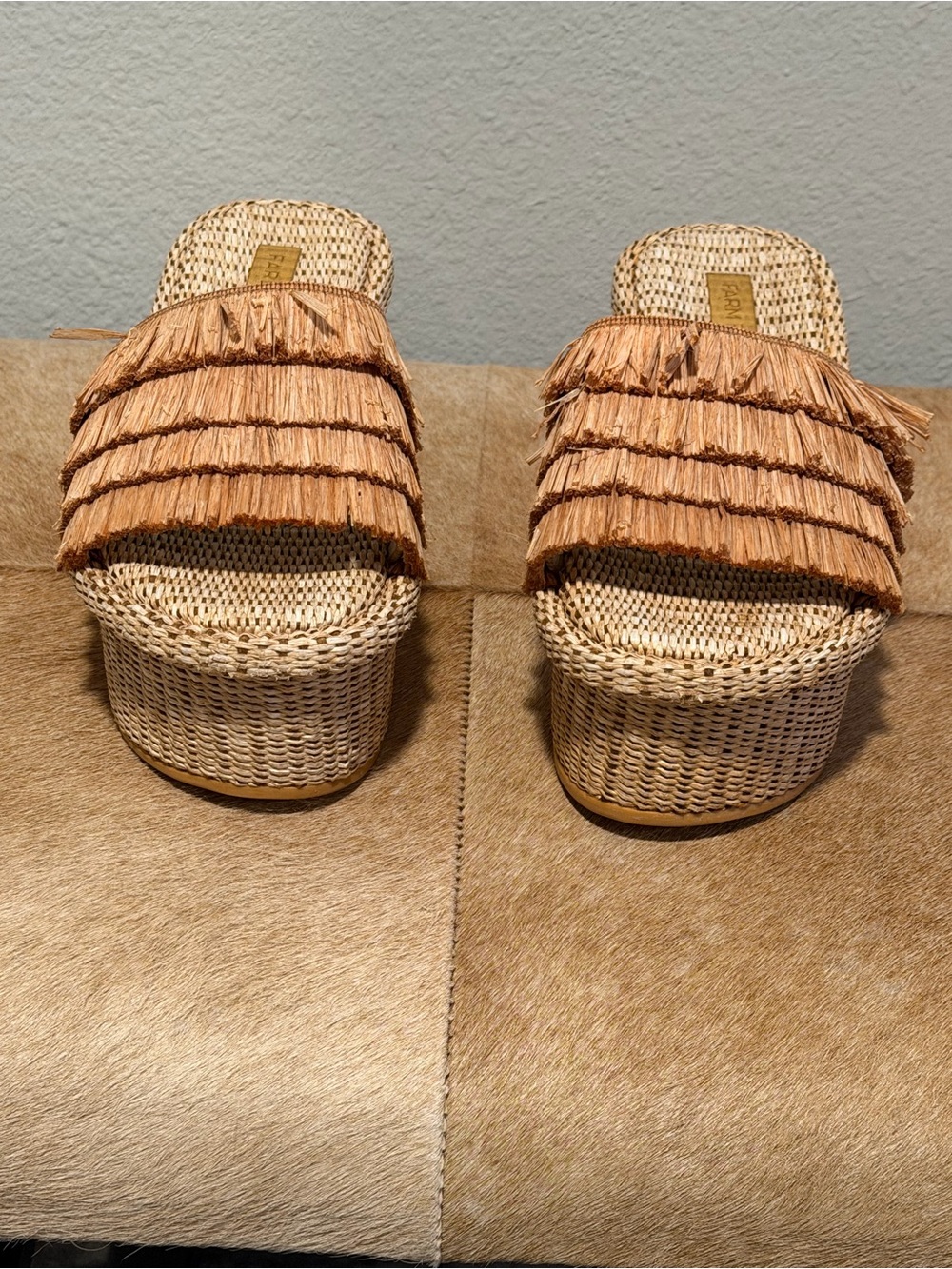 FARM Rio Tan Raffia Fringe Slide Sandals-Approx Size 8 - Picture 2 of 8